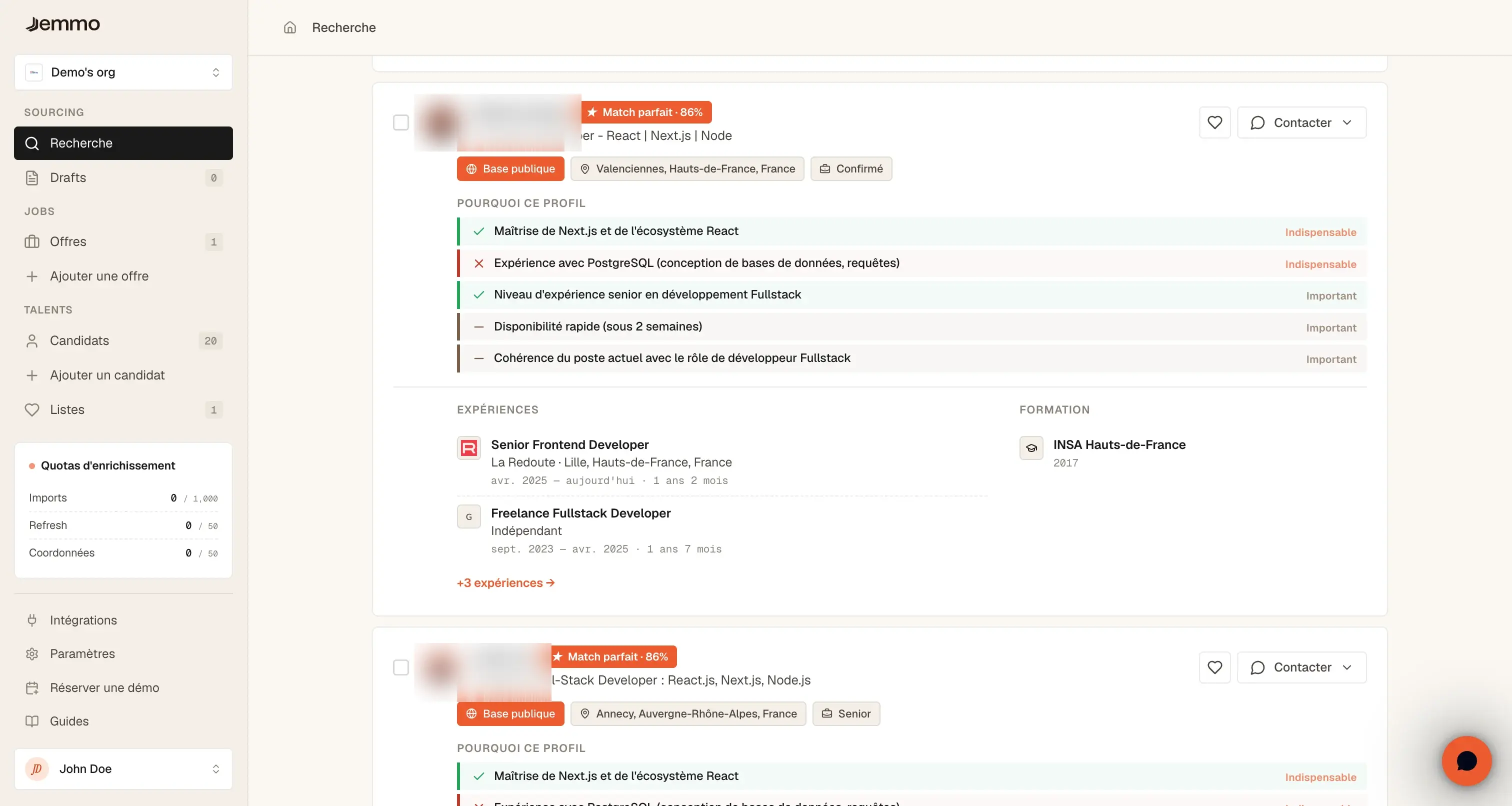 Résultats de recherche IA