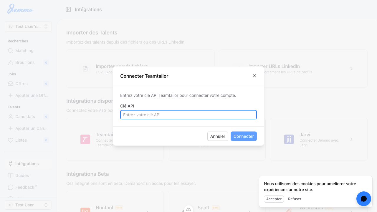 Teamtailor API Key Modal