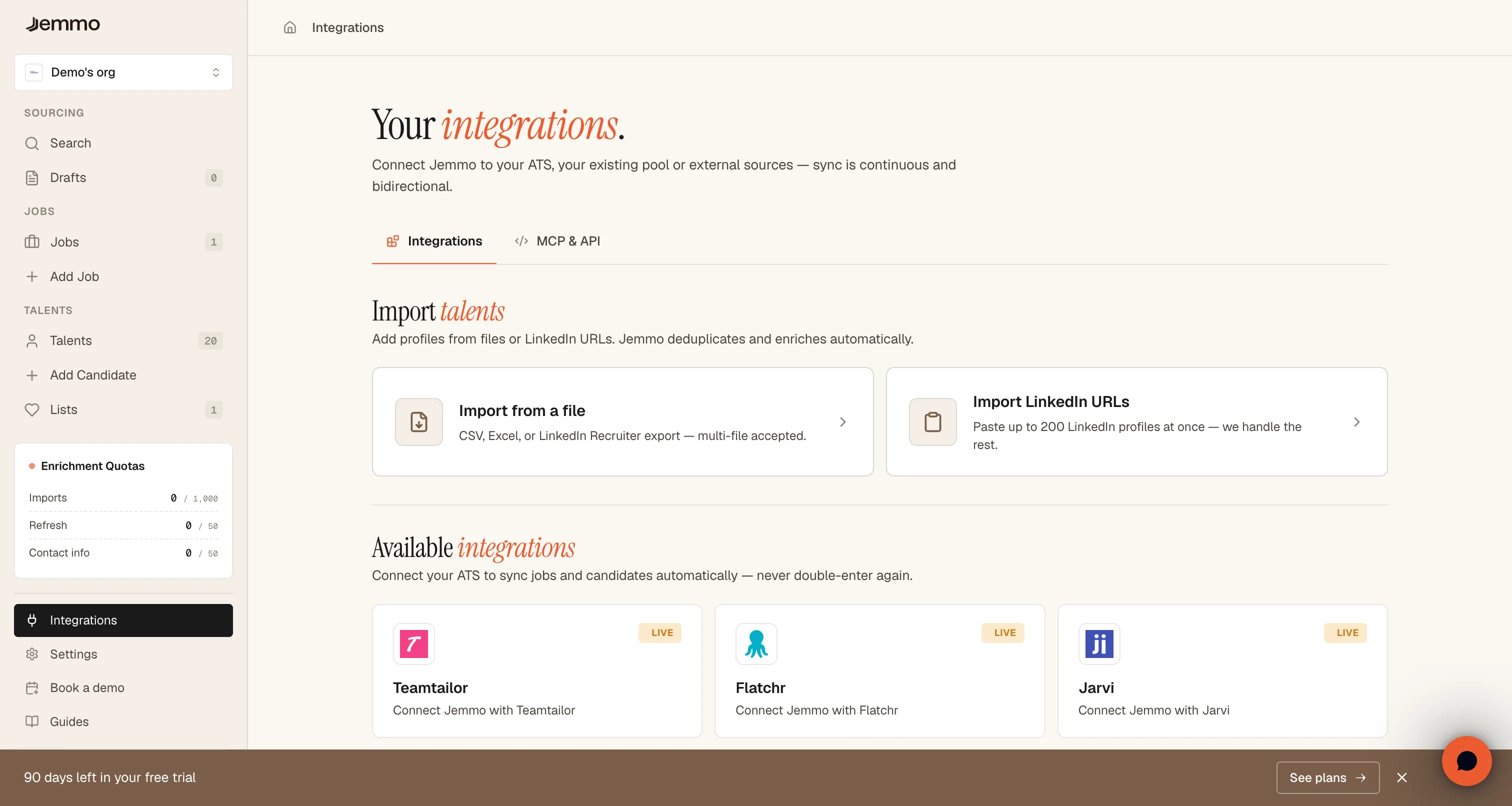 Integrations Page