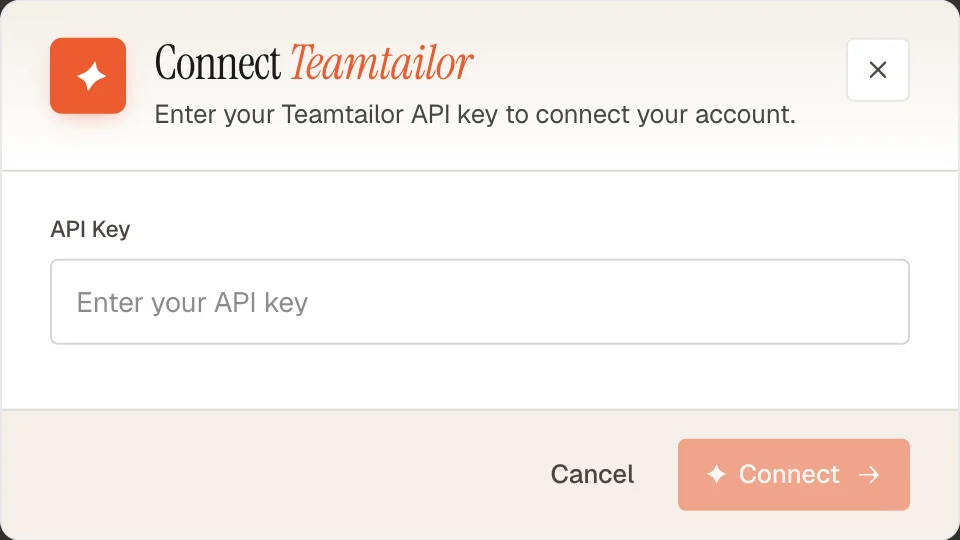 Teamtailor API Key Modal