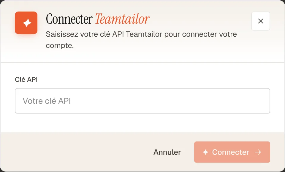 Modale de clé API Teamtailor