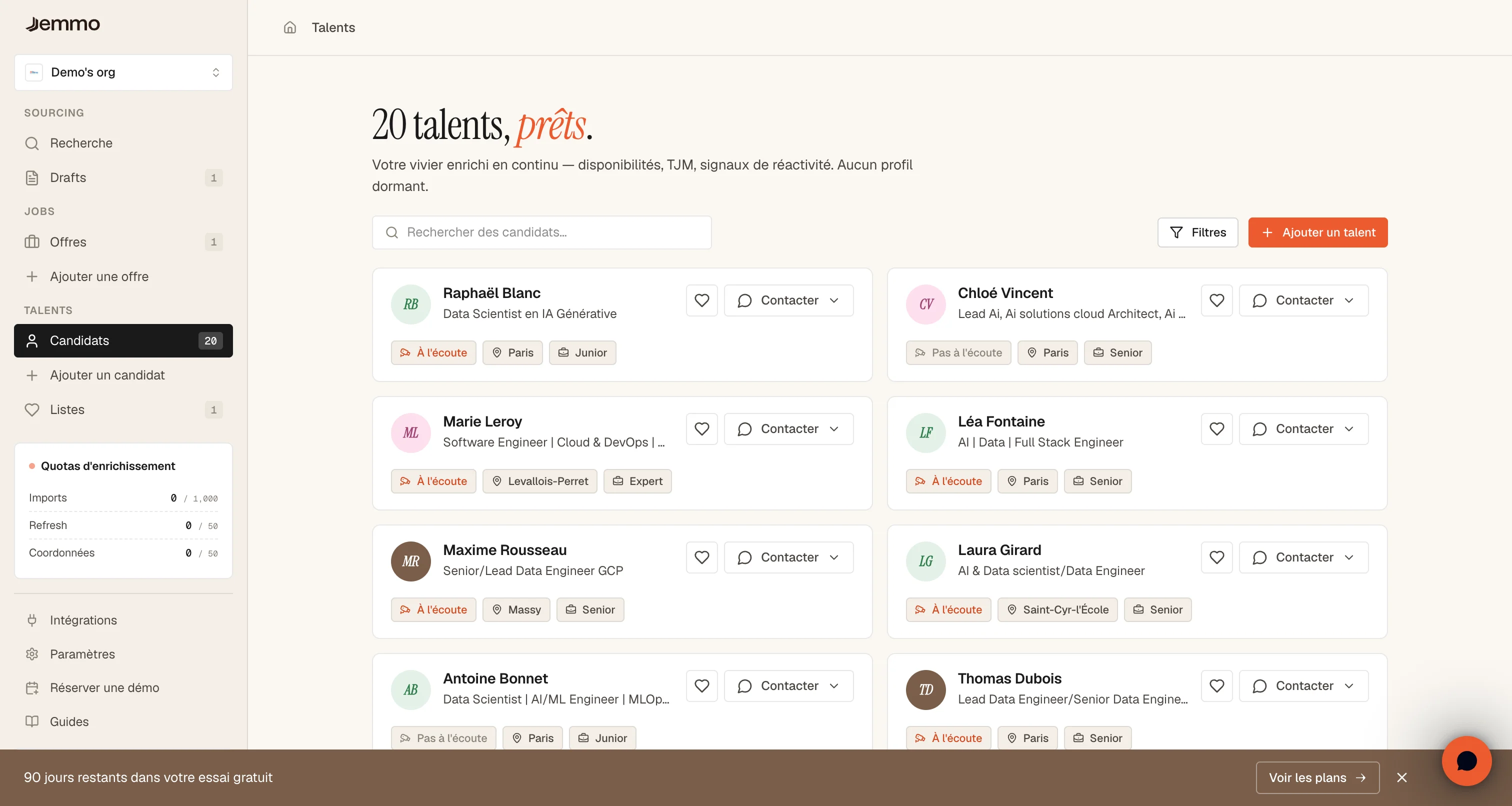 Page des talents