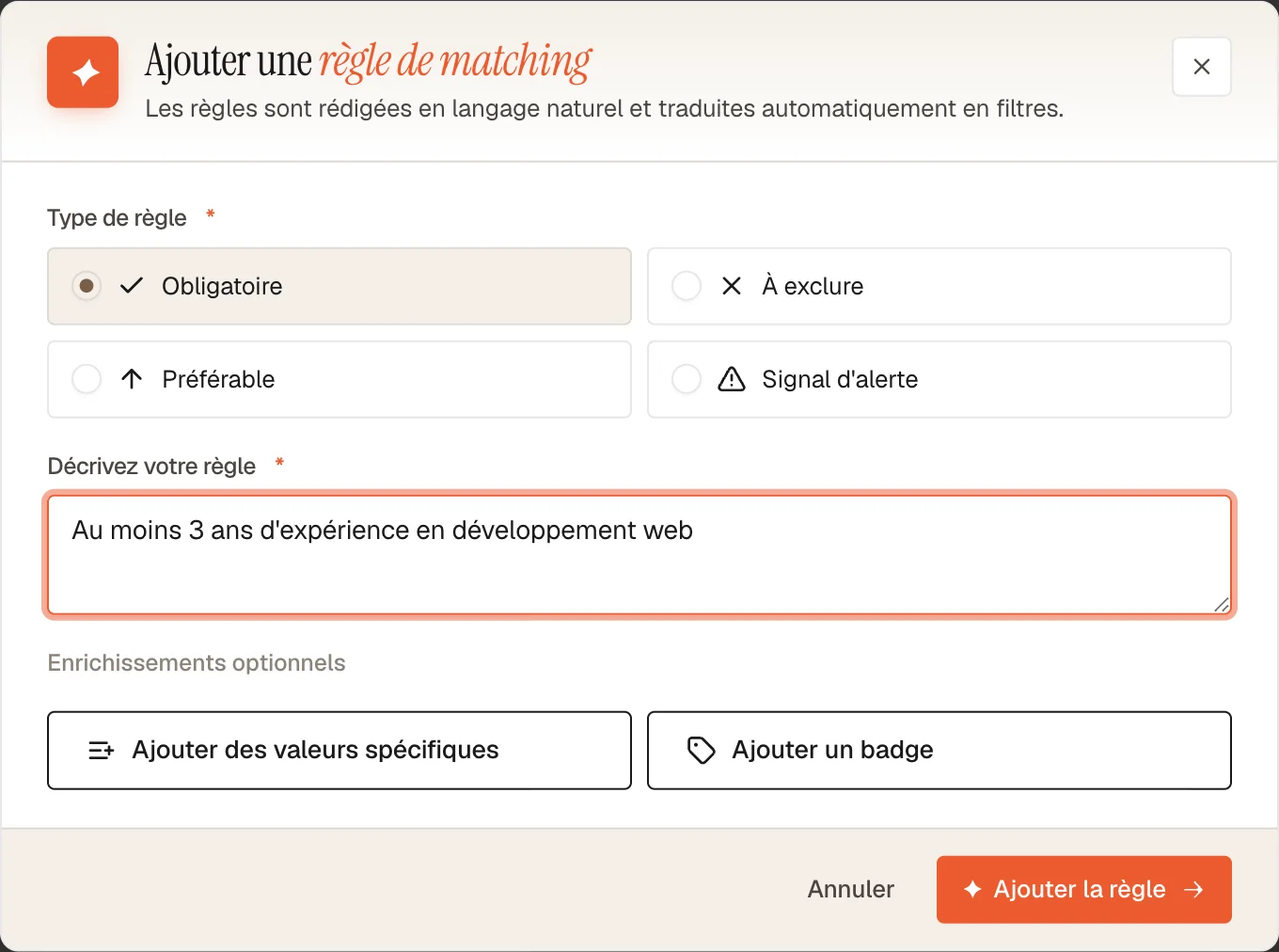 Créer une règle