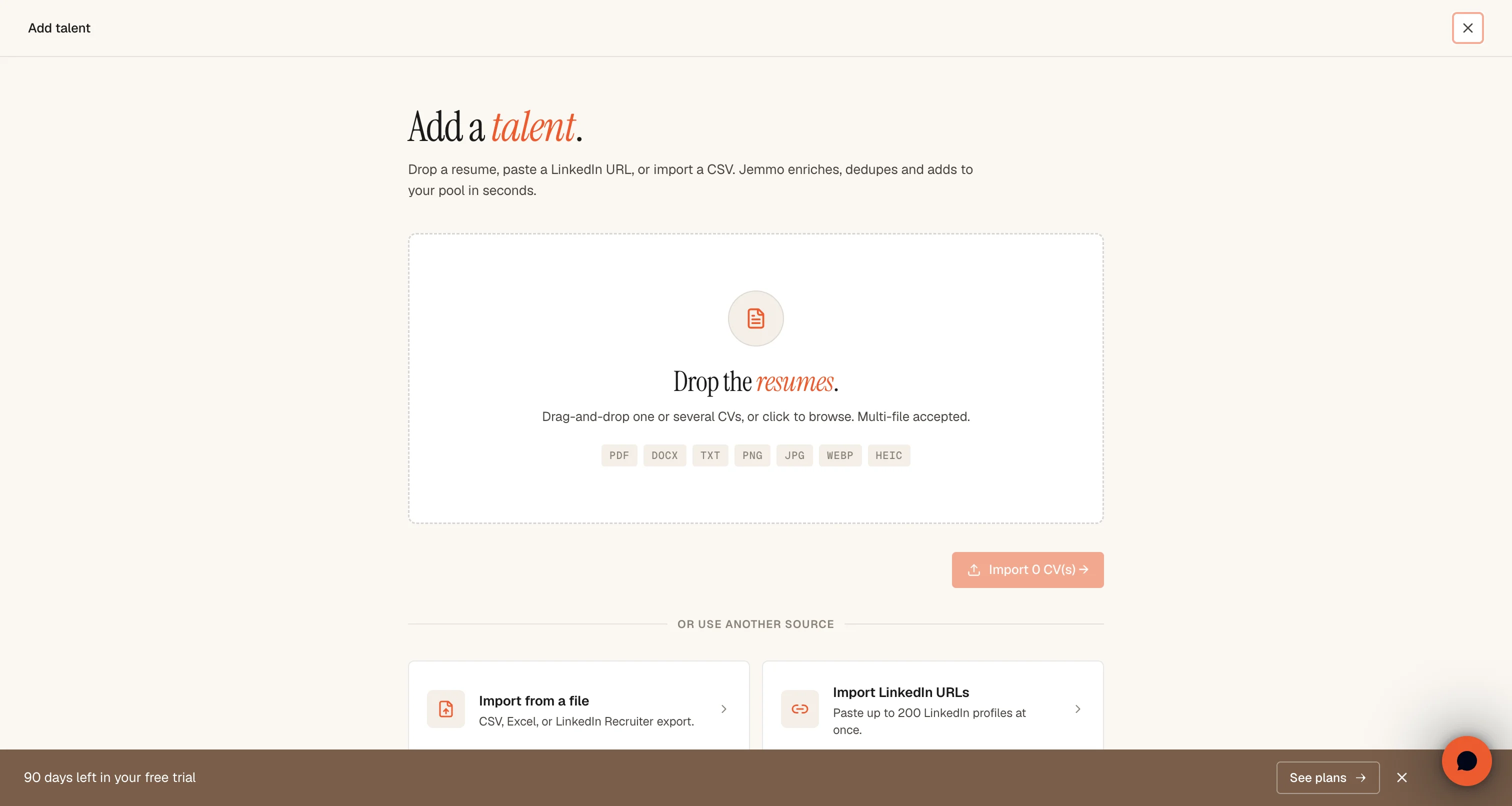 Import menu